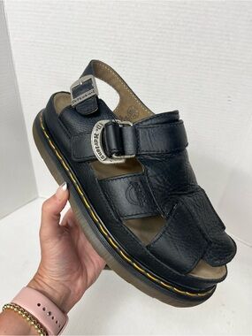 RARE Dr Martens Black Leather Fisherman Sandal y2k 90s vintage 2066992 8620 12